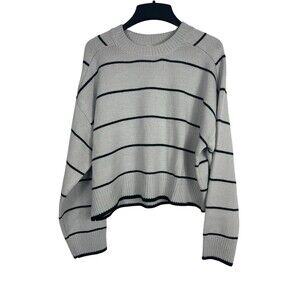 Industry Striped Knit Sweater M Gray Black Crewneck Boxy Pullover Relaxed